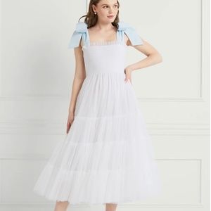 The Tulle Ribbon Ellie Nap Dress  - White Tulle With Blue Ribbon - Size XS